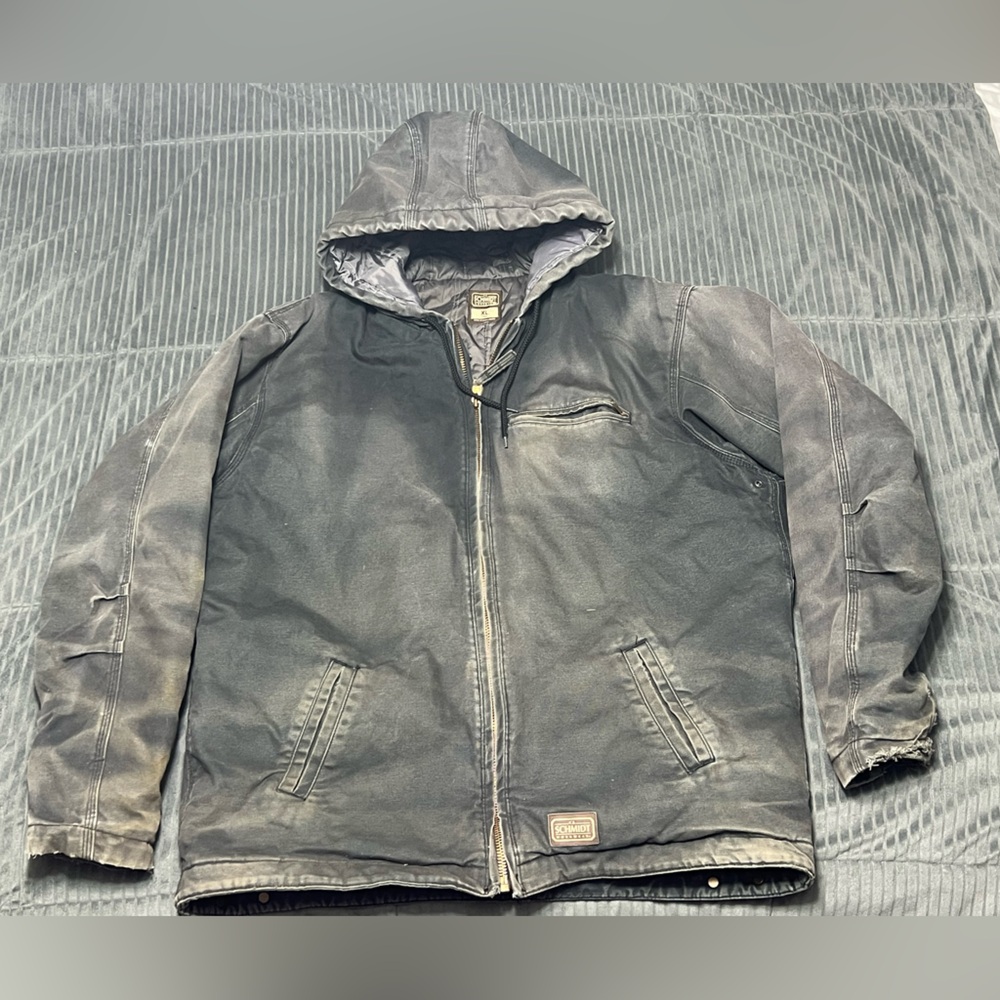 CE Schmidt Work Jacket Adult XLT TALL Canvas Lined Full Zip Hoodie Distressed